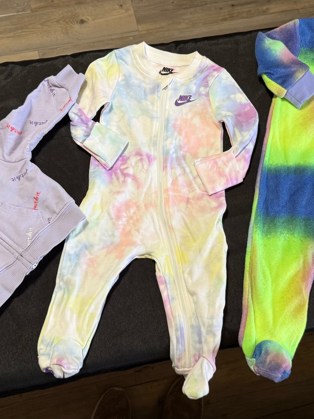 3-pc Lot of Nike Pastel & Neon Tie-Dye Footed One-Pieces and Jacket